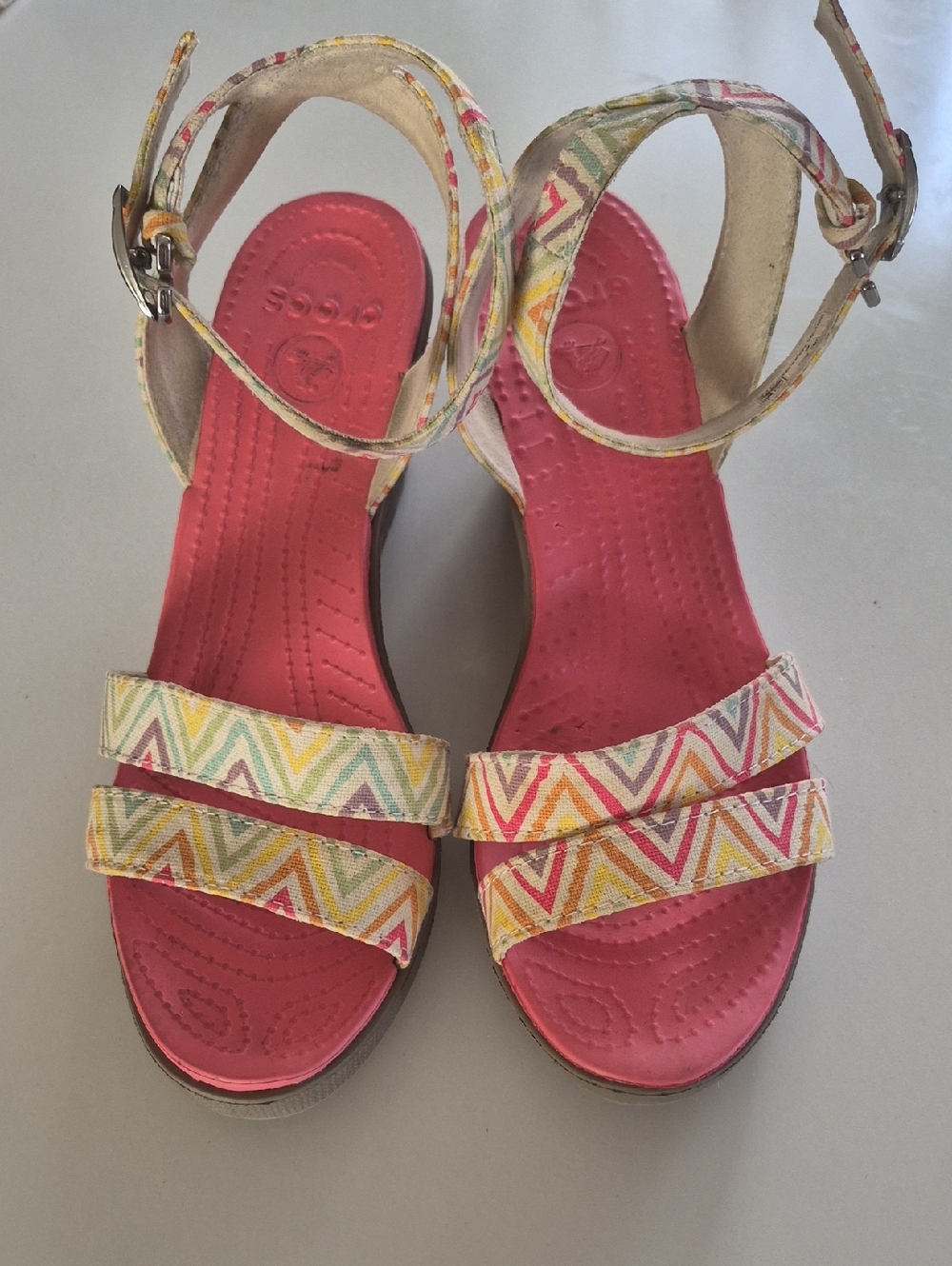 Crocs Colorful Chevron Strap Sandals with Pink Footbed